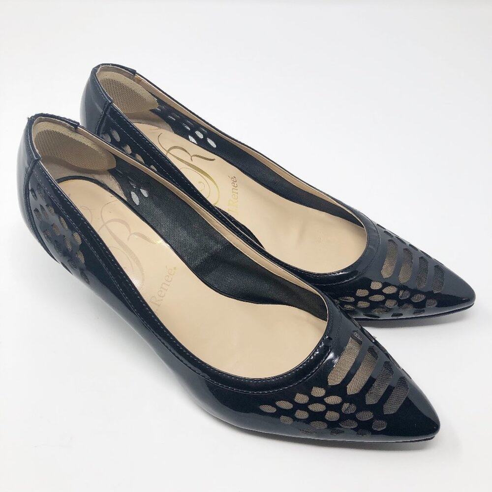 J.Renee Black Pointed Toe Laser-Cut Flats